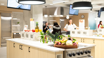 Fresh produce and culinary participants in the community learning kitchen