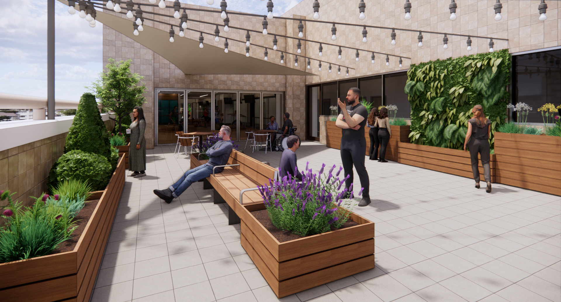 rendering of rooftop garden on fifth floor of blood cancer healing center