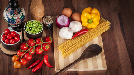 vegetables on a cutting board